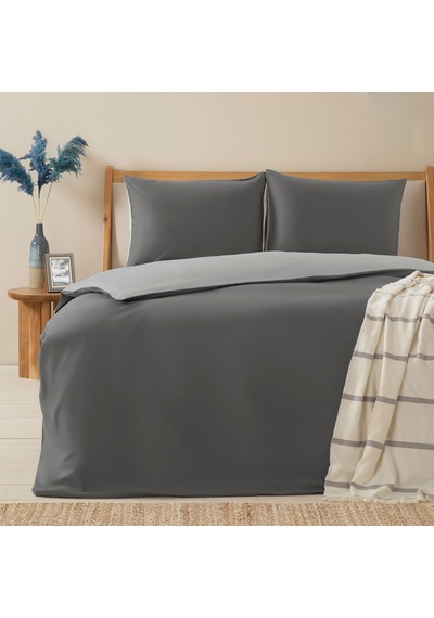Bettıe %100 Pamuk King Size Nevresim Seti 230x220 Cm Koyu Grı/soguk Grı
