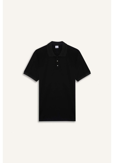 DeFacto Slim Fit Dar Kesim Polo Yaka Kısa Kollu Dokulu Basic Düz Siyah Tişört T5259AZ25SMBK81