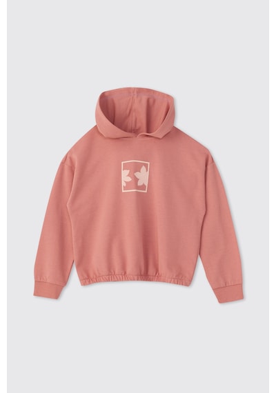 Panço Kız Çocuk Baskılı Kapüşonlu Pembe Sweatshirt