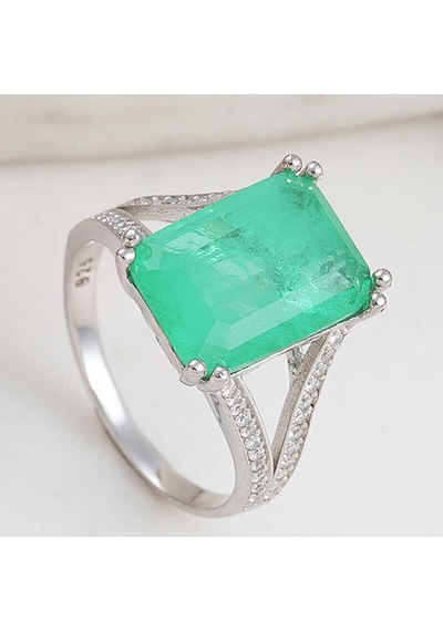 Casera's Gümüş Yeşil Renk Paraiba Taşlı Kadın Yüzük Csr2185301 Gümüş