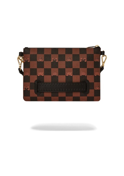 Sprayground Peeking Character Check Pouchette, Kahverengi Unisex El Ve Omuz Çantası El Çantası