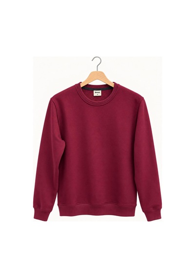 Basic Bisiklet Yaka Relaxed Regular Erkek Sweatshirt - 7773 Bordo