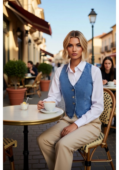Benerly Kadın V Yaka Kolsuz Fitted Denim Yelek Düz Desen Astarsız Regular Mavi