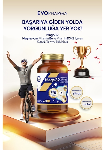 Evopharma Mag632 Magnezyum, Vitamin B6 Ve Vitamin D3k2 İçeren Takviye Edici Gıda