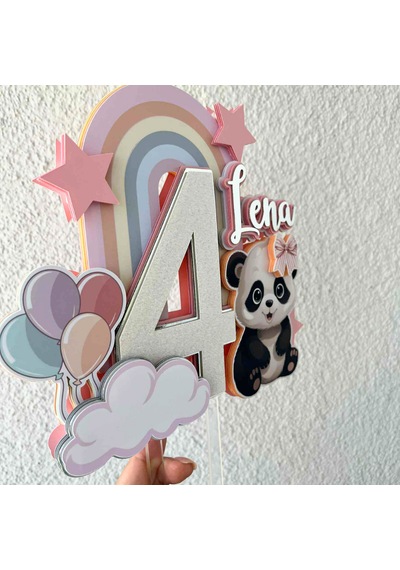Panda Temalı Kız Çocuk Doğum Günü İsme Özel 3d Pasta Parti Süsü Cake Topper Çocuk