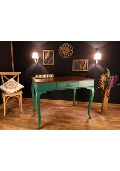 Wooding-Mobilya Wooding 100 Cm Çekmeceli Masif Yeşil Ceviz Çalışma Masası