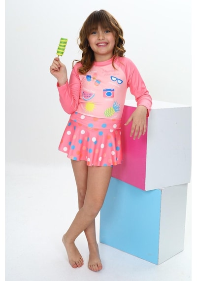 My Kids Wear Etek Detaylı Kız Çocuk Mayo Ekru