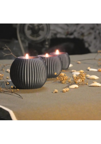 3 Lü Tealight Mumluk Seti Dekoratif Ev & Salon Mumluğu Hediyelik Set Koyu Gri