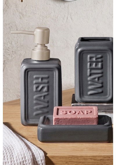 Perotti 13891-3 Well Stoneware 4 Parça Banyo Seti Antrasit