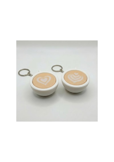 Mekanik Tuşlu Fidget Anahtarlık - Kahve Latte Art Tasarımlı Stres Giderici Aksesuar Çok Renkli