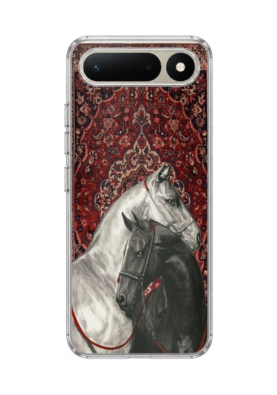 Tecno Spark 50 5g Uyumlu Geleneksel Halı Motifli Siyah Beyaz At Baskılı Silikon Kılıf