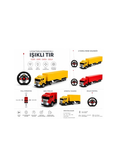 01992 1:32 Uzaktan Kumandalı Işıklı Tır 50 Cm - Kırmızı