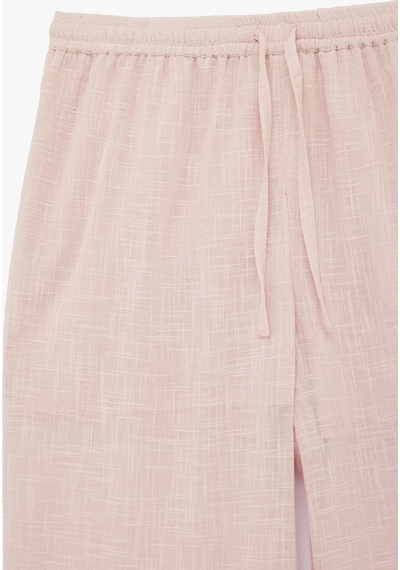 Koton Pamuklu Nakışlı Beli Bağcıklı Düz Paça Pantolon Pembe 6sal40033ıw Gül