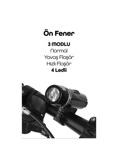 Ön-arka Set Bisiklet Feneri Pilli 500 Lümen 3 Mod Flaşörlü Bisiklet Farı Led Işık Siyah 4414 Siyah