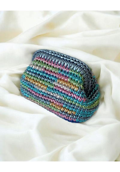 Metalik Renkli El Örgüsü Kadın Clutch Çanta Saten Astarlı Premium Handmade Gece Ve Omuz Çantası Çok  Renkli