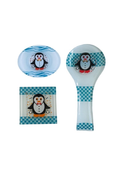 Cam Gider Kapağı + Cam Kepçe Altlığı Kaşıklık + Cam Sabunluk 3Lü Set