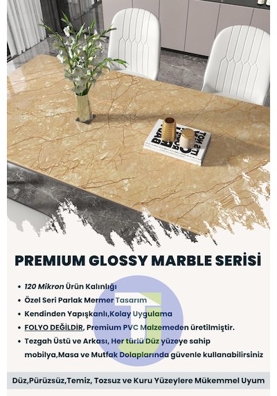 Technojet Kendinden Yapışkanlı Mermer Desen Folyo Mutfak Banyo Tezgah Duvar Kaplama 60cmx500cm Sarı