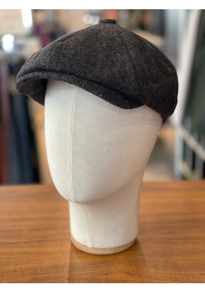 Hamze Peaky Blinders Tarz İngiliz Model Balıksırtı Desen Kaşe Kumaş Kasket Şapka Kahverengi