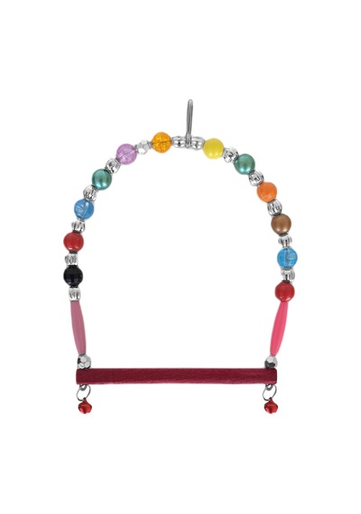 Ahşap Tünekli Şeffaf Boncuklu Kuş Salıncağı 10-12 Cm Renkli
