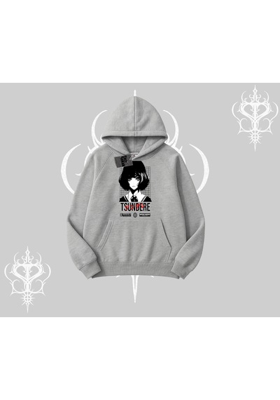 Startmore Kapşonlu Sweatshirt Tsundere Anime Japanese Style Baskılı Gri