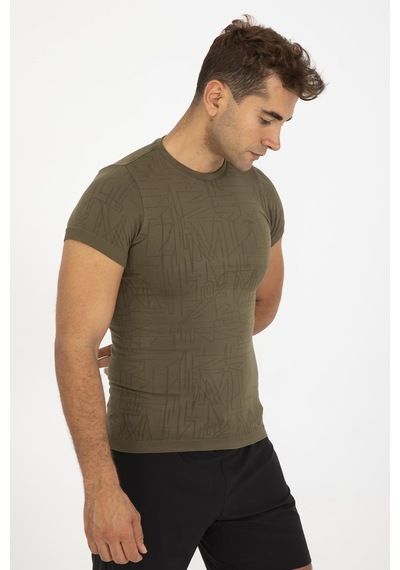 Maraton Active Slimfit Erkek Bisiklet Yaka Kısa Kol Koşu Haki T-Shirt 821075-Haki