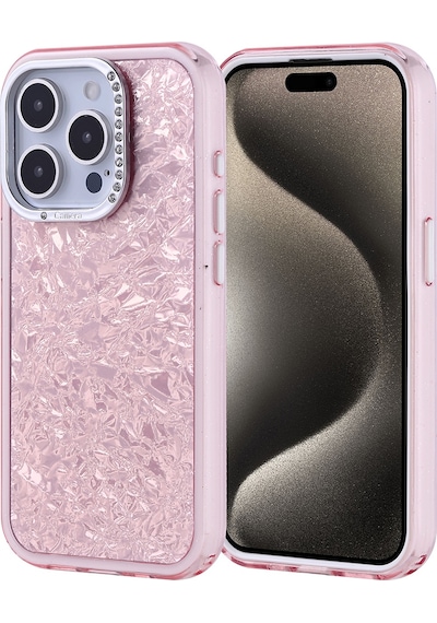 Apple Uyumlu iPhone 15 Pro Kılıf Taşlı Tasarımlı Zore Kapi Kapak Pembe