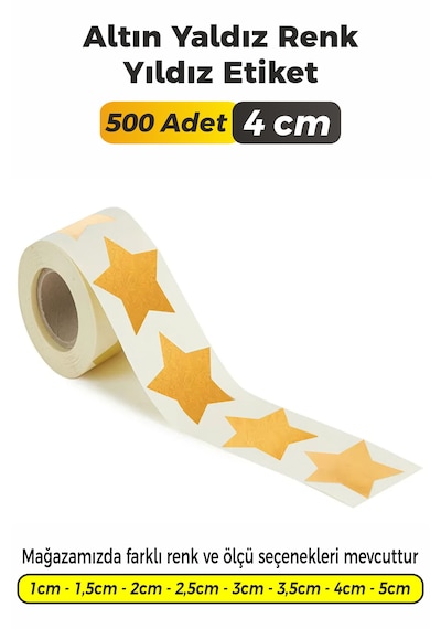Altın Yaldız Renk Yıldız Kesim Etiket 4cm 500 Adet Altın