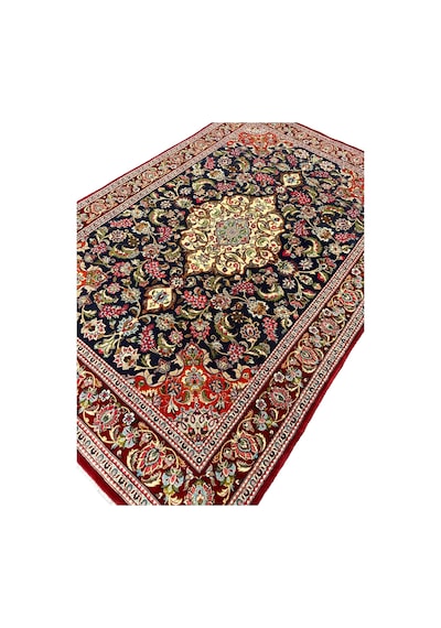 El Dokuma İran Kum Halısı 140x210 Kırmızı Lacivert %100 Yün Halı Lacivert
