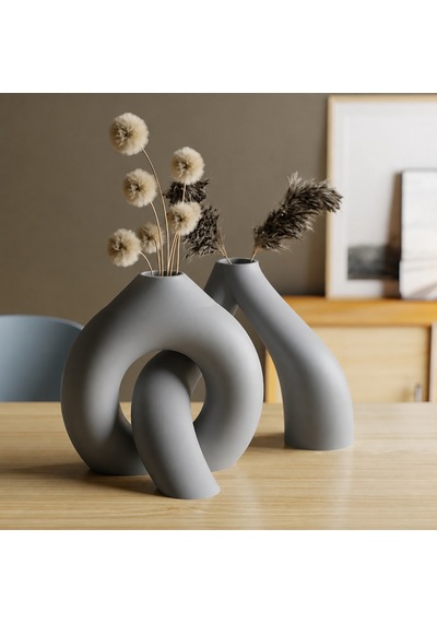 3d Baskı Interlocking Vazo - İç İçe Geçen Dekoratif Vazo-gri Çok Renkli