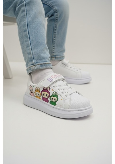 Enoch Sevimli Karakter Baskılı Cırt Cırtlı Çocuk Sneaker Beyaz