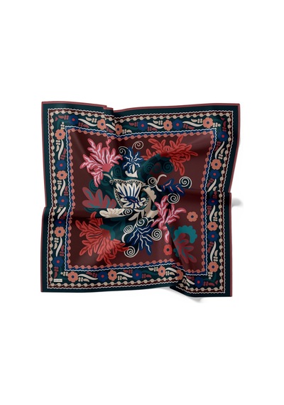 Levidor Royal Eşarp Etnik Desen Siyah Bordo Siyah Bordo