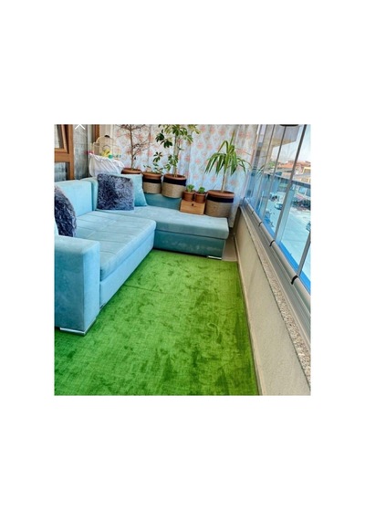 Çim Görünümlü Yeşil Halı Kaymaz Tabanlı Makinede Yıkanabilen Balkon Teras Halisi