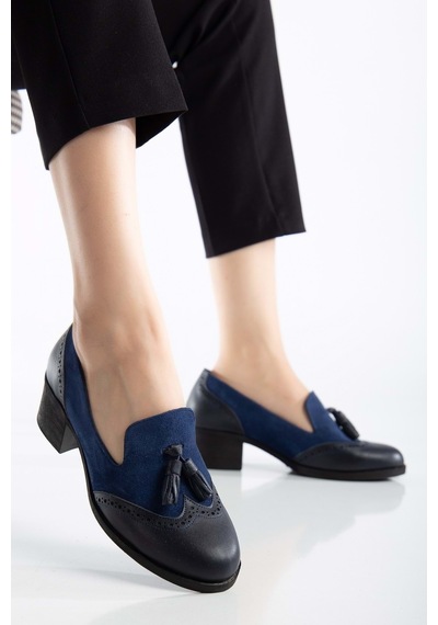 Analin Shoes Kadın Hakiki Deri Püskül Detaylı Şık Ayakkabı Lacivert