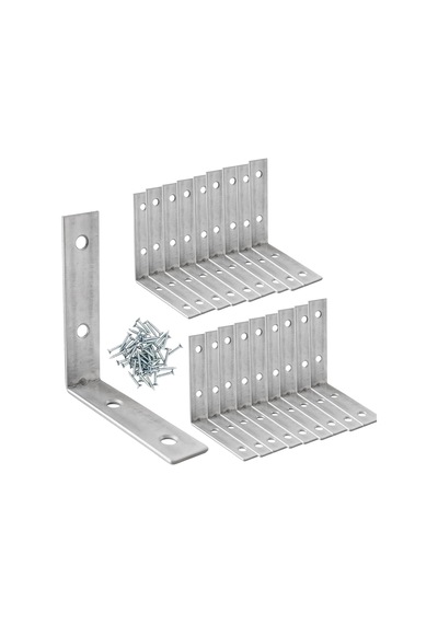 25 Adet Metal Köşebent 65x65x15 Mm İnce L Demiri Gönye Mobilya Duvar Sabitleme Bağlantı Aparatı 2 Adet Beyaz Kapı Stoperi Model
