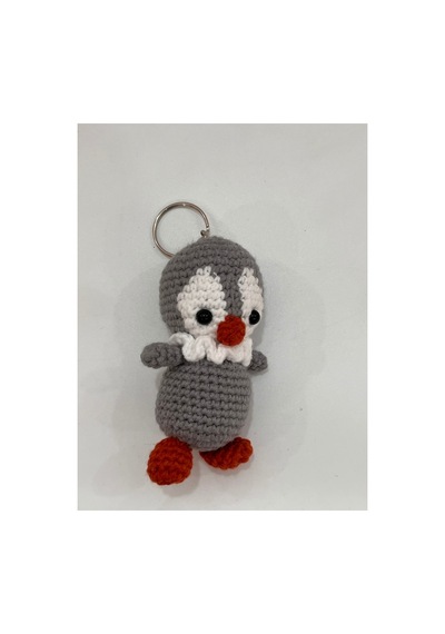 Amigurumi Penguen Anahtarlık - El Yapımı Örgü Figür Gri Gri