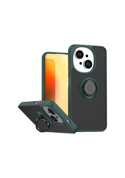 Tecno Spark Go 1 Uyumlu Kılıf Yüzüklü Standlı Extra Darbe Koruma Sert Silikon Kapak - Yeşil Yeşil