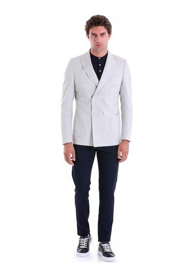 Hatemoğlu Gri Slim Fit Düz Sivri Yaka Kruvaze Casual Ceket Gri
