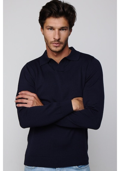 Tudors Slim Fit Dar Kesim Polo V Yaka Lacivert Erkek Triko Kazak-29107-lacivert Lacivert