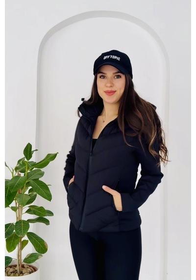 Prifaldi Kadın Softshell Kollu Kapüşonlu Çift Cepli Termal Şişme Mont Siyah