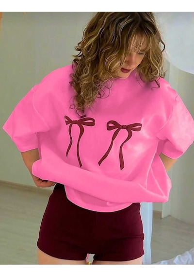 Noıssey Pembe Kurdale Baskılı Oversize