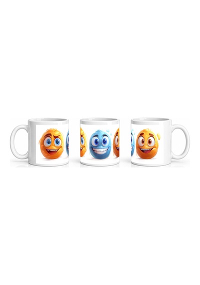 Seramik Kupa Neşeli Küre Canavarlar Baskılı 300 Ml Hediyelik Kahv Beyaz