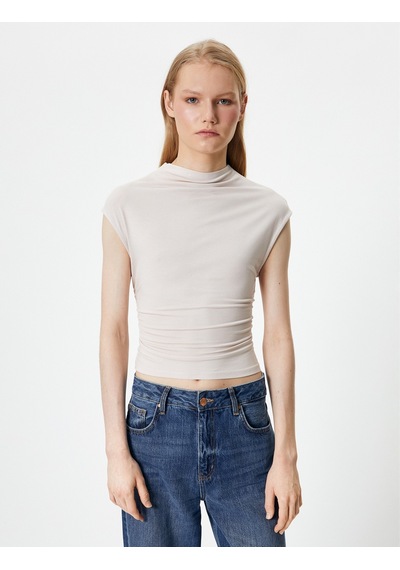 Koton Slim Fit Atlet Dik Yaka Kısa Kollu Drapeli Bej 4sak10105ek 4SAK10105EK050