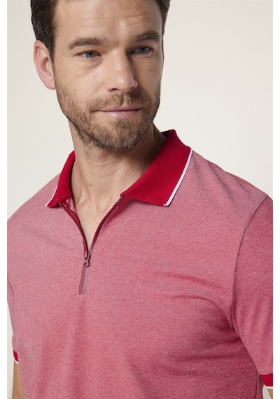Tudors Erkek Slim Fit Dar Kesim Pamuklu Fermuarlı Bordo Polo Yaka Tişört-27587-Bordo