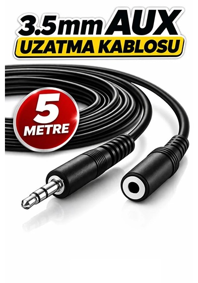 5 Metre 5mt 3.5mm Stereo Uzatma Kablosu Aux Extension Dişi Erkek 3.5mm Ses Kablosu 3.5mm Stereo Fiş - Jack Uzatma Kablosu Erkek - Dişi