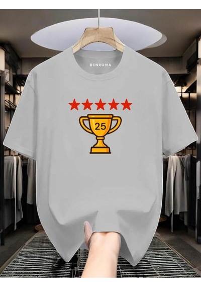 Şampiyonluk Baskılı Unisex Tişört Gri