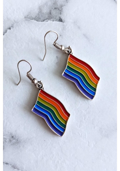 Antik Gümüş Kaplama Mineli Gökkuşağı Pride Bayrak Şekilli El Yapı Gümüş