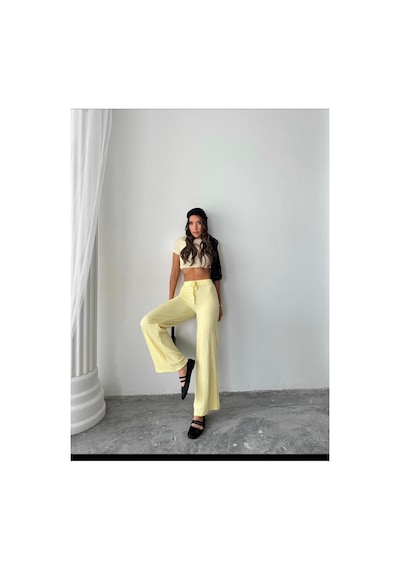 Unika Boutique Yüksek Bel Fitilli Beli Lastikli Yazlık Kadın Pantolon Sarı