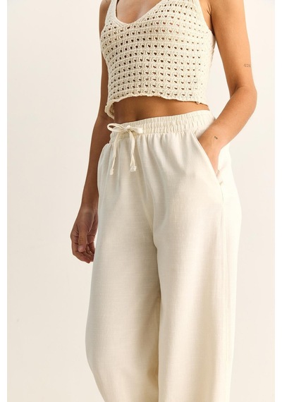 Shade Kadın Beli Lastikli Cep Detaylı Bol Keten Pantolon Yp5562 60286109 - Krem