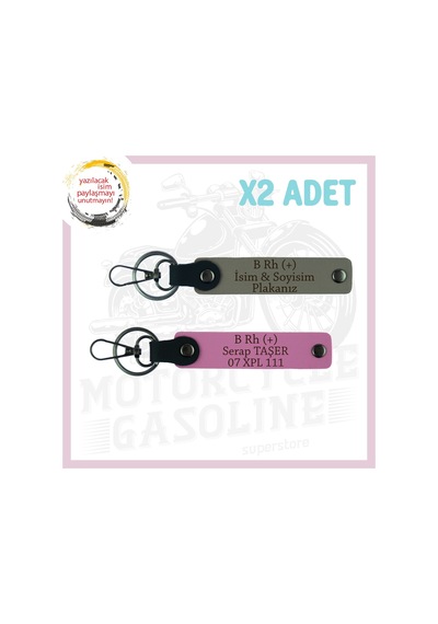 Kül Gri-pembe, Motorcu Yolculara Özel, İsim Plaka Ve B Rh + Kan Grubu Yazılı, 2'li Anahtarlık Set