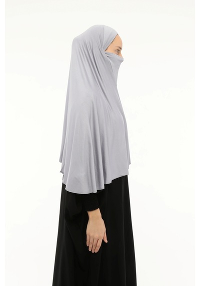 Altobeh Hazır Türban Peçeli Pratik Eşarp Tesettür Nikaplı Hijab - Namaz Örtüsü Sufle 3xl - Gri Gri